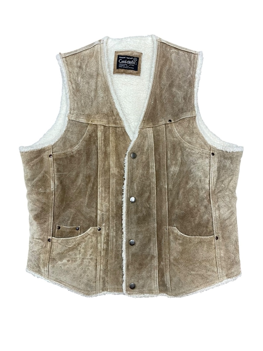 Vintage Challenger Suede Sherpa Lined Leather Vest Mens XL Western Ranch